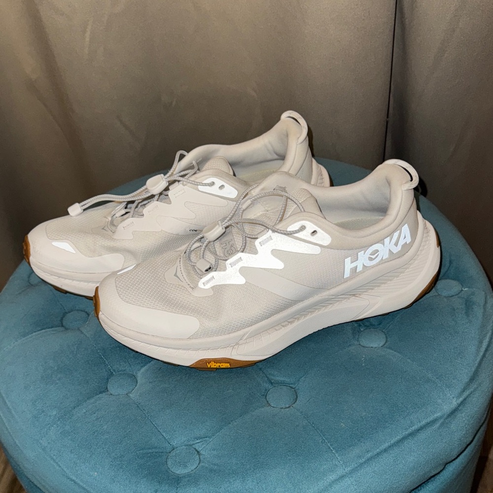 Hoka White and Tan Athletic Shoes